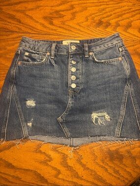 Free People Distressed Button-Front Denim Mini Skirt - Blue Size 26